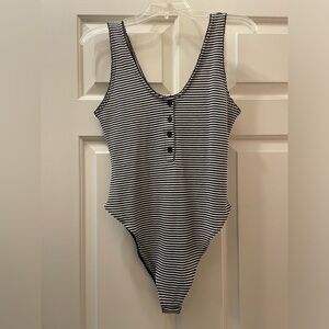 Black and White Stripped Bodysuit / Onesie with Ruffle Framing